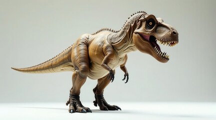 Fototapeta premium A Detailed Model of a Tyrannosaurus Rex, a Prehistoric Carnivorous Dinosaur, Displayed Against a Neutral Background