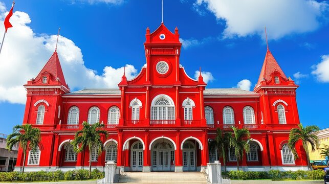 The Red House In Port Of Spain Trinidad And Tobago On A Sunny Day. Historical Landmark, Parliament Building.