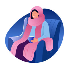 A wrapped warmly character illustration in flat style