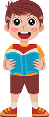 Illustration of Happy Boy Reading a Book