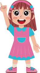 Cartoon Illustration of a Girl Pointing Upward