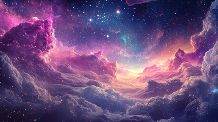 Fototapeta premium Vibrant Nebula Cloudscape With Radiant Stars And Cosmic Dust. A Majestic Celestial Scene For Backgrounds And Artistic Concepts.