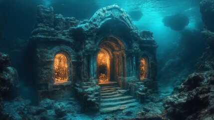 Underwater ruins of a submerged ancient structure.