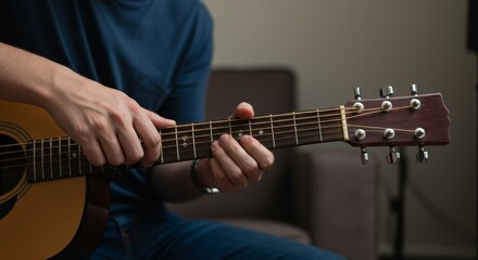 Photo of Man Playing Acoustic Guitar at Home