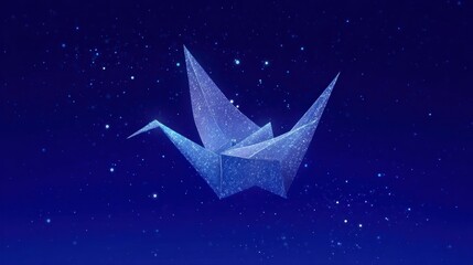 Delicate origami crane in a starry night sky
