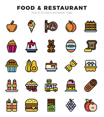 Food and Restaurant Lineal Color icons collection. 25 icon set. Vector illustration.