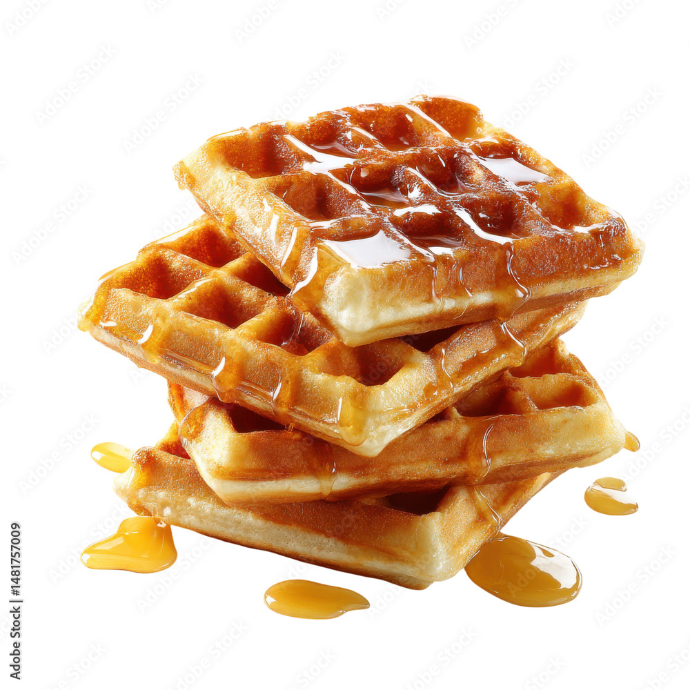 Poster freshly made waffles stacked on a white background isolated on transparent or white background. a hi