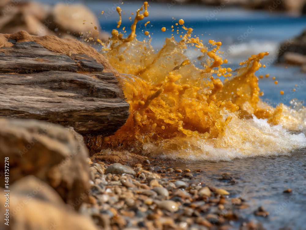 Poster abstract macro photograph of a powerful stream of water from a pressure washer hitting a surface, cr