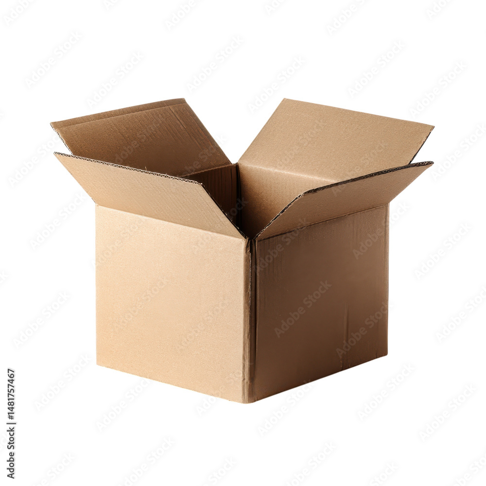 Poster empty cardboard box ready for packing and shipping isolated on transparent or white background. a hi