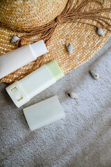 Sunscreen Stick spf cream and stray hat . Sun Protection Face Cream