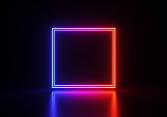 3D Illustration Neon Square Frame Glowing on Dark Background