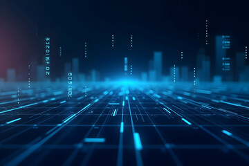 Futuristic Digital Cityscape, A Visualization of Advanced Data Networks and Innovative Technology Infrastructure for Smart City Development and Insights