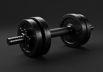 Naklejka premium 3D Illustration of Black Dumbbell on Grey Background