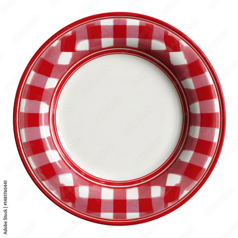 Poster round plate with red checkered border design isolated on transparent or white background. a high res