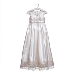 White dress with lace on hanger on isoleted white background