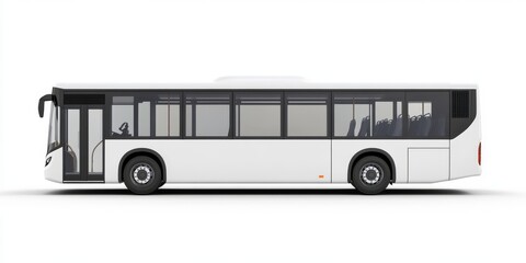 A white bus is prominently displayed from a side perspective set against a clean white background for visual clarity and focus