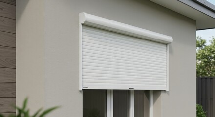 3D Illustration of White Roller Shutter on Modern House