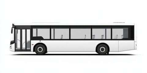 A white bus is prominently displayed from a side perspective set against a clean white background for visual clarity and focus