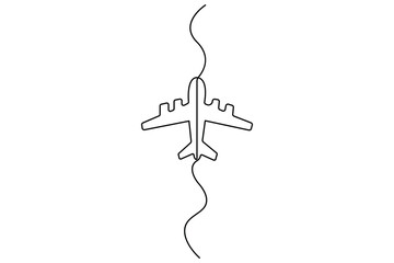 Continuous line drawing of Airplane vector with transparent background vector illustration 

