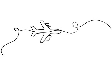Obraz premium Continuous line drawing of Airplane vector with transparent background vector illustration 