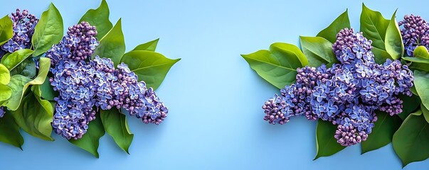 Lilac blossoms on blue background, spring