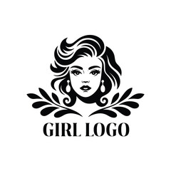 Modern Girl Logo with Floral Ornament – Feminine Beauty and Fashion Brand Design