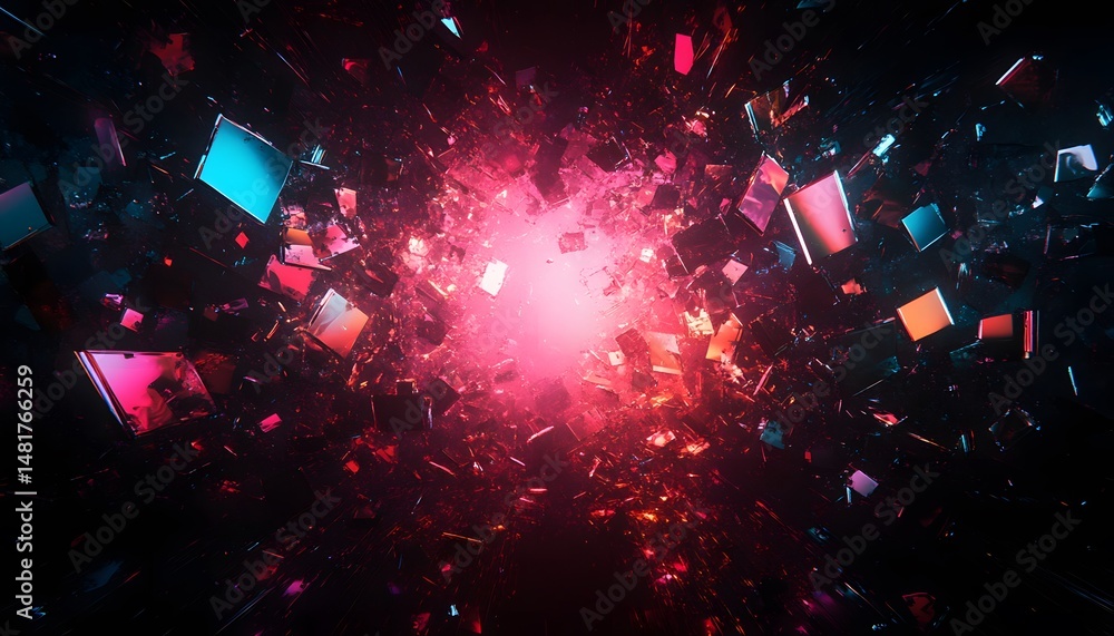 Poster abstract background with light and squares explosion