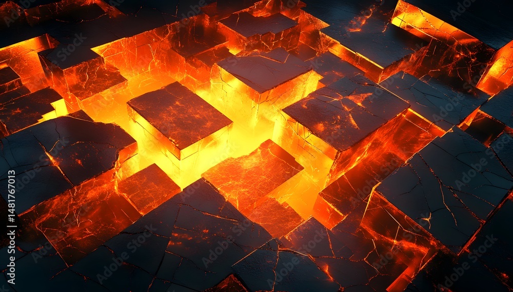 Poster abstract 3d rendered magma cubes background