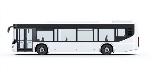 A white bus is prominently displayed from a side perspective set against a clean white background for visual clarity and focus