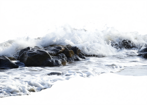 ocean waves crashing on rocks isolated on white background PNG 