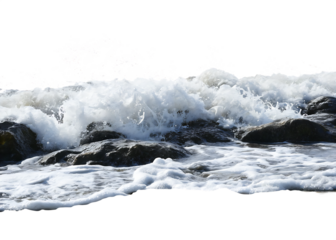 ocean waves crashing on rocks isolated on white background PNG 