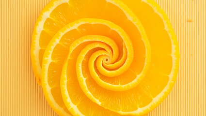 Intricate citrus spiral, A visually compelling pattern of sliced oranges creating a mesmerizing effect, perfect for representing health and vitality