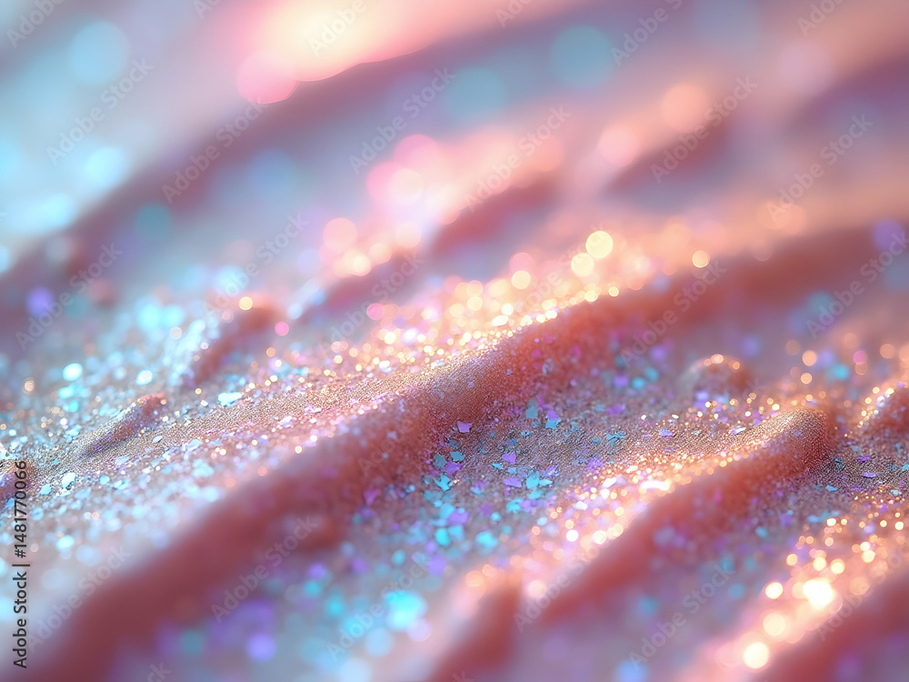 Aufkleber intricate iridescent texture, a macro view of vibrant eyeshadow pigments revealing shimmering granul