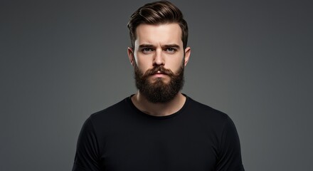 Fototapeta premium Photo of Serious Bearded Man with Intense Expression