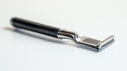 Obraz premium A barber's razor rests on a white background.