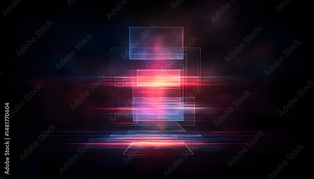 Aufkleber abstract digital portal with neon lights and square frames on dark background
