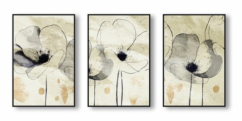 AI-generated illustration of an oil painting triptych with abstract patterns and vibrant hues