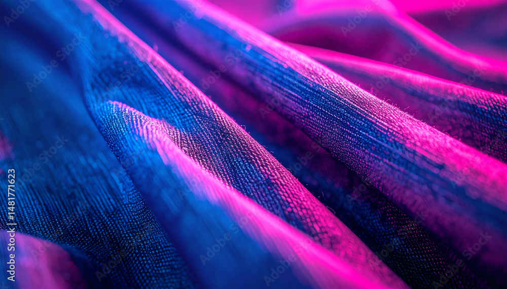 Poster vibrant fabric folds showcase a blend of blue and pink hues, creating a dynamic visual texture that 