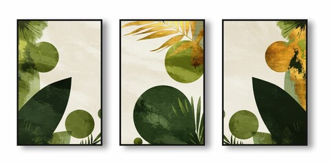 AI-generated illustration of an oil painting triptych with abstract patterns and vibrant hues