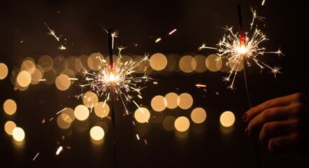 Photo of Sparklers in Hand at Night Celebration with Bokeh Background