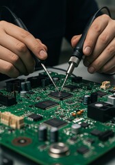 Photo of Soldering Microchip On Green Circuit Board