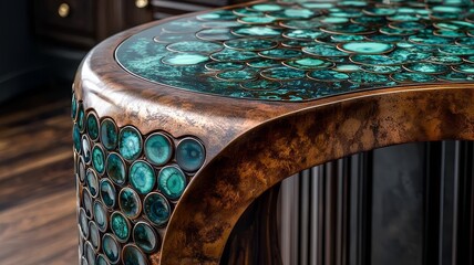 Elegant artisan-crafted table featuring a stunning turquoise inlay, perfect for modern interiors and luxury decor.