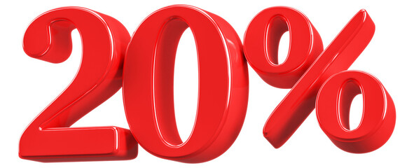 3D Red 20 Percent Off Sale Number Discount