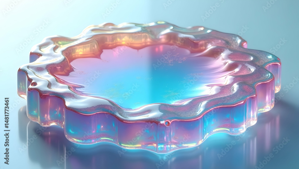 Poster iridescent liquid portal, a captivating display of color and light, revealing an abstract gateway in
