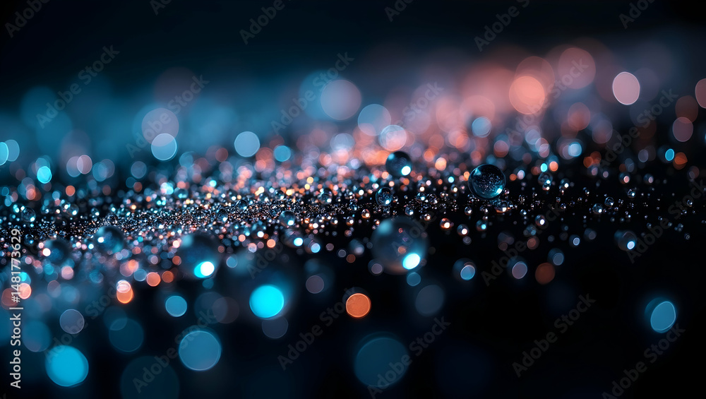 Poster iridescent speckles suspended in transparent fluid, a mesmerizing display of light, color, and depth