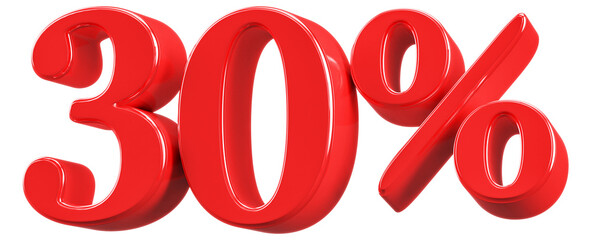 3D Red 30 Percent Off Sale Number Discount