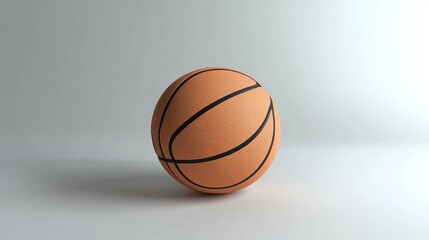 Fototapeta premium A single basketball sits prominently on a light gray background.
