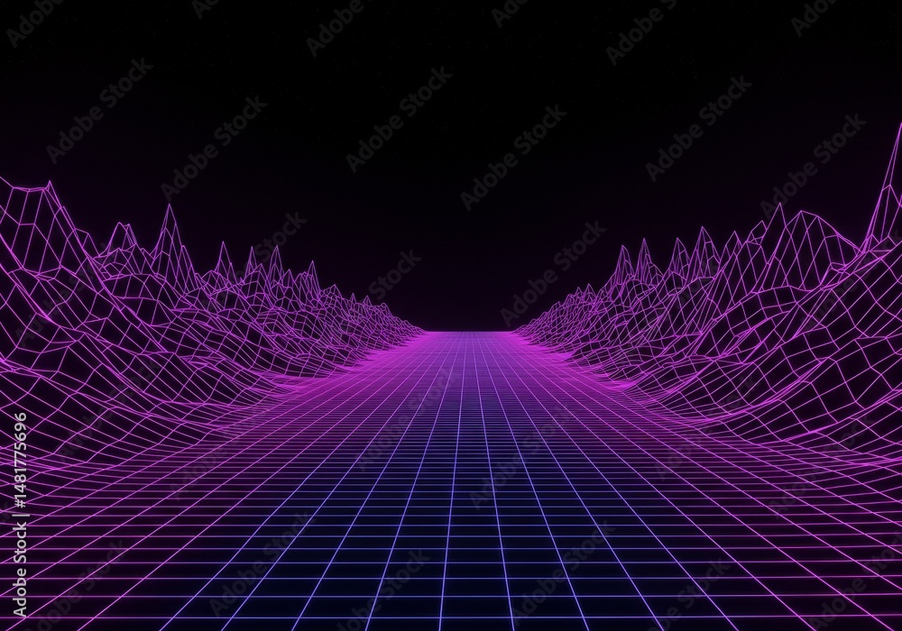 Poster 3d render abstract retro synthwave background