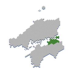 ハニカム構造状の香川県の地図
