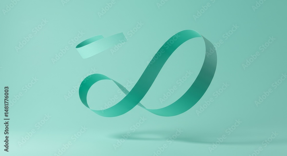Poster 3d render abstract turquoise ribbon loop on green background